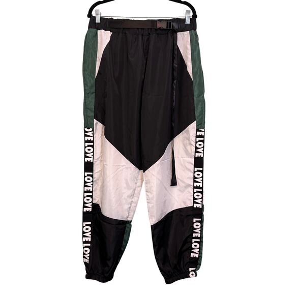Shein LOVE Letter Taped Side Buckle Colorblock Sweatpants Women XXL Black Jogger - Picture 1 of 13